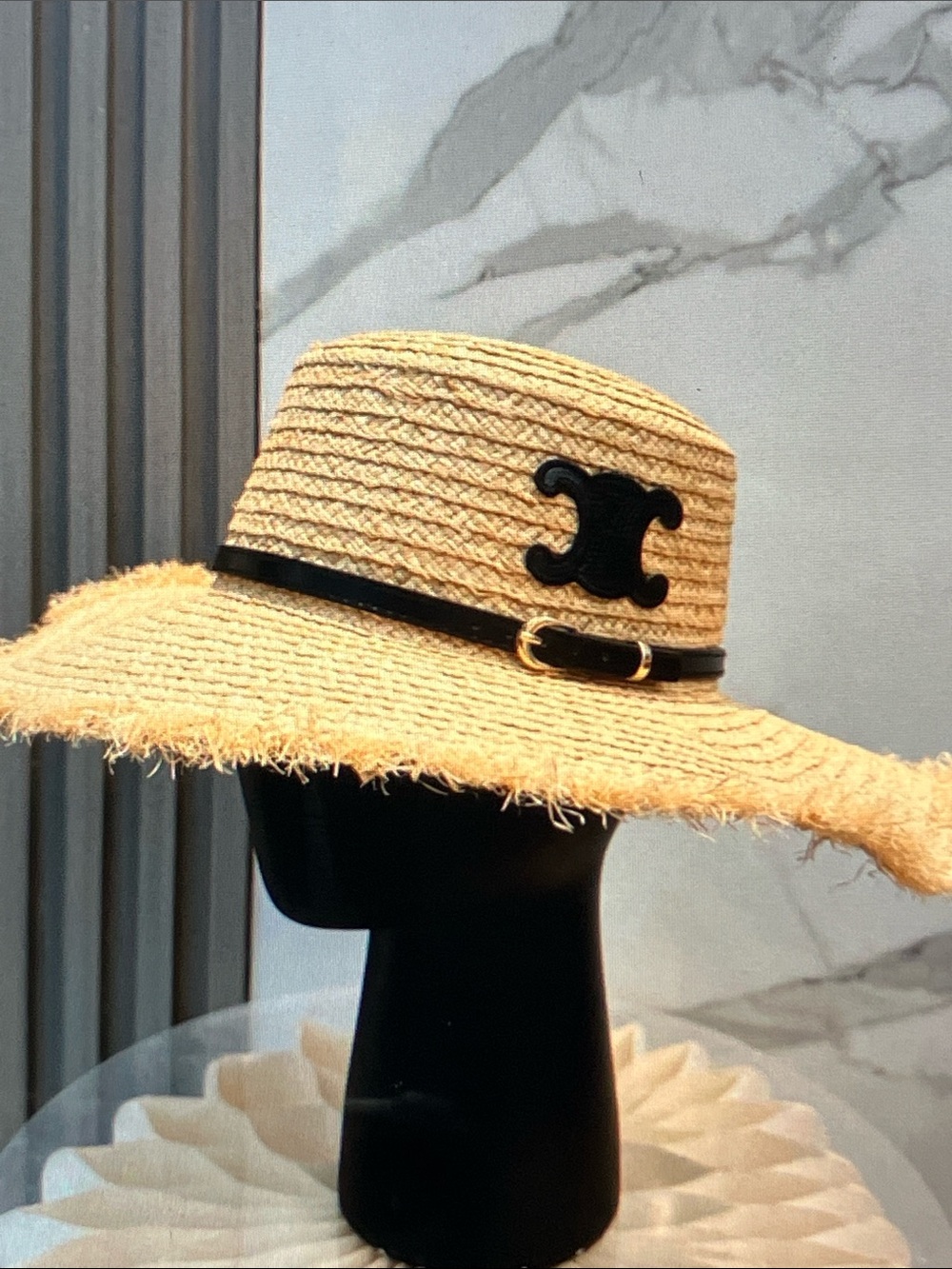 Celine Natural Straw Wide-Brim Hat with Black Trim